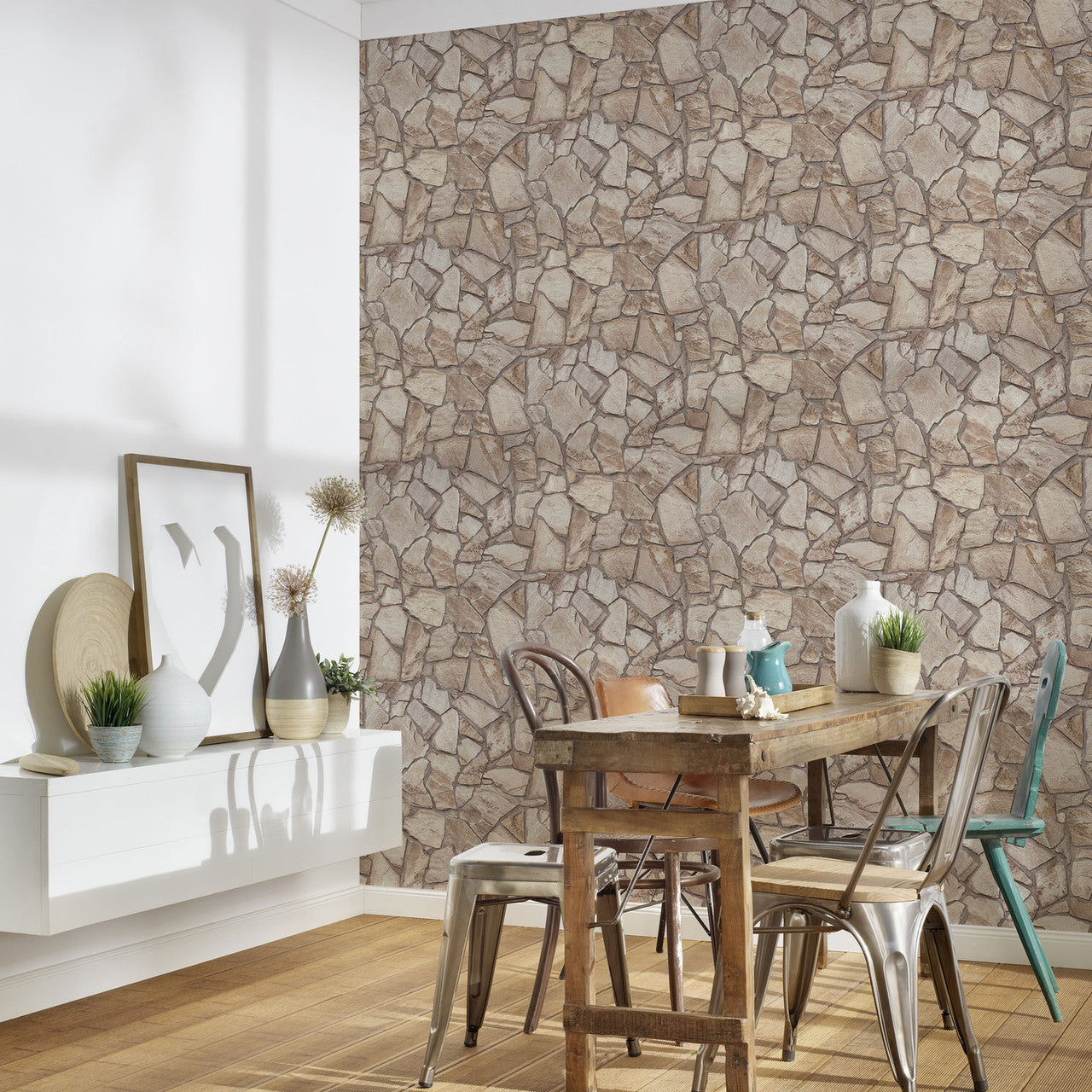 BB51142 Claystone Cottage Motif Bricks and More Beige, Cream and Grey Wallpaper By Galerie