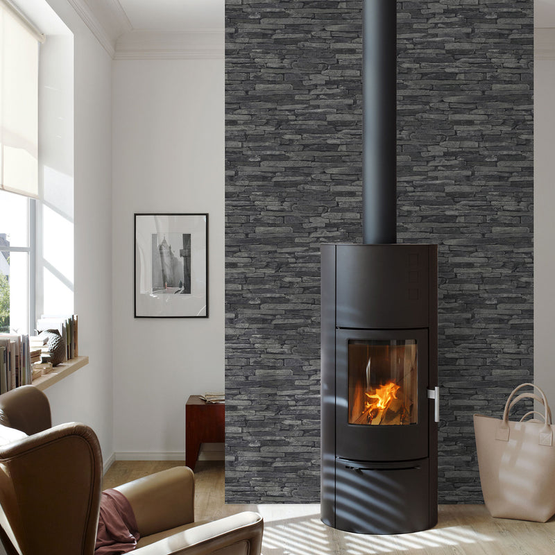 BB51146 Rocky Retreat Motif Bricks and More Grey and Black Wallpaper By Galerie