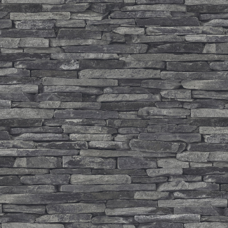 BB51146 Rocky Retreat Motif Bricks and More Grey and Black Wallpaper By Galerie