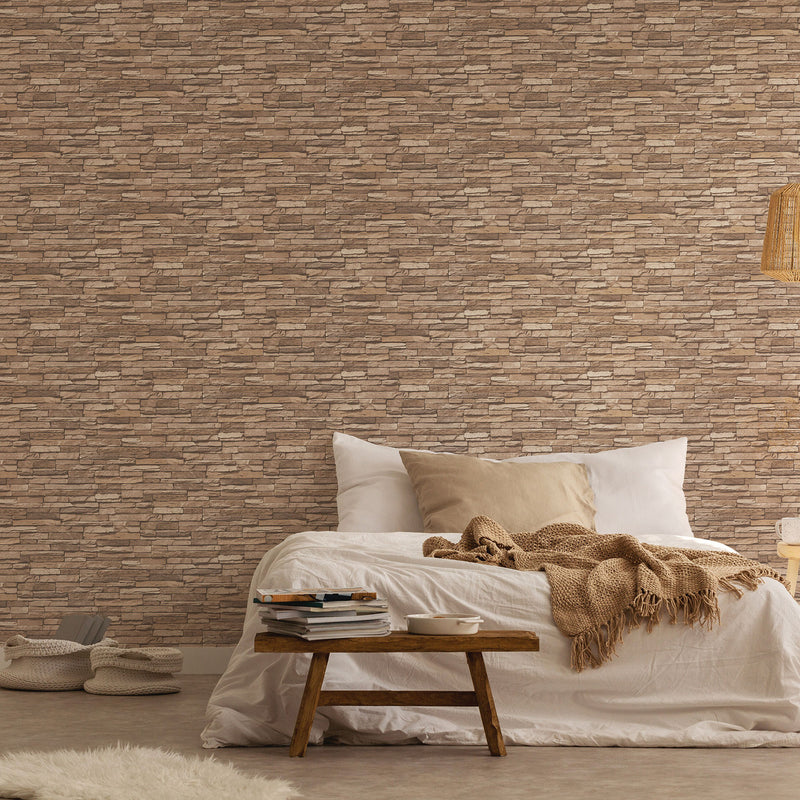 BB51147 Graceful Granite Motif Bricks and More Beige and Brown Wallpaper By Galerie