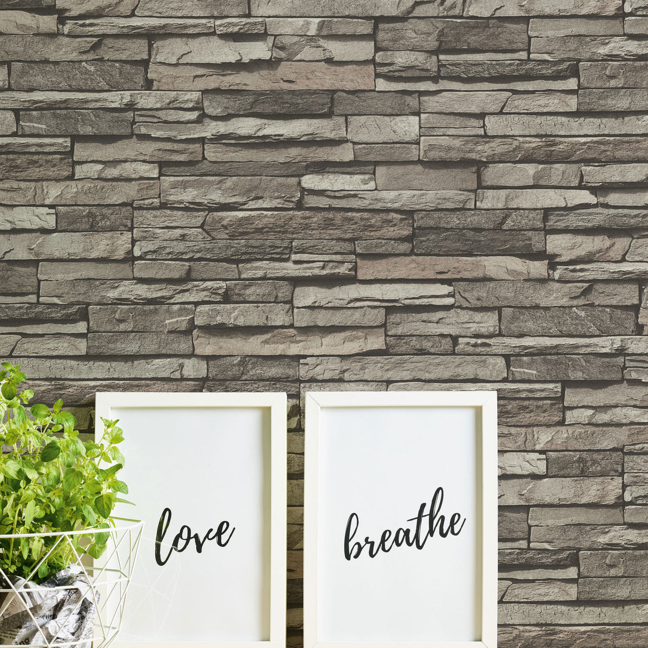 BB51148 Graceful Granite Motif Bricks and More Cream, Grey and Black Wallpaper By Galerie