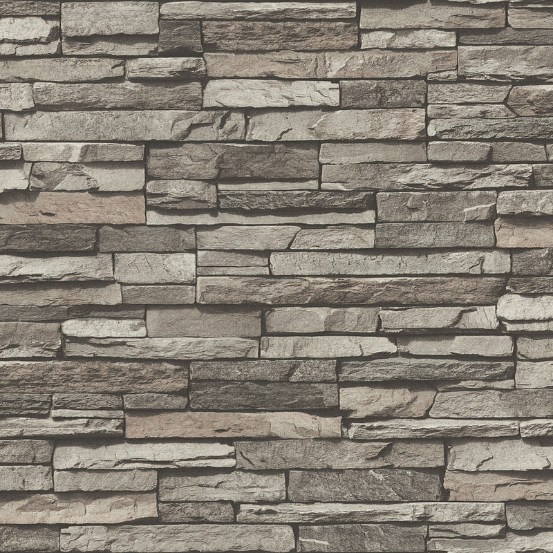 BB51148 Graceful Granite Motif Bricks and More Cream, Grey and Black Wallpaper By Galerie