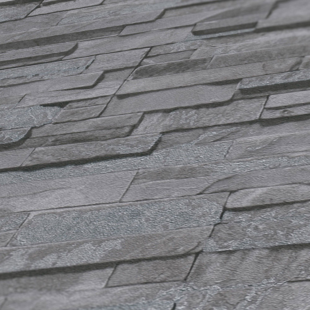 BB51149 Graceful Granite Motif Bricks and More Grey and Black Wallpaper By Galerie