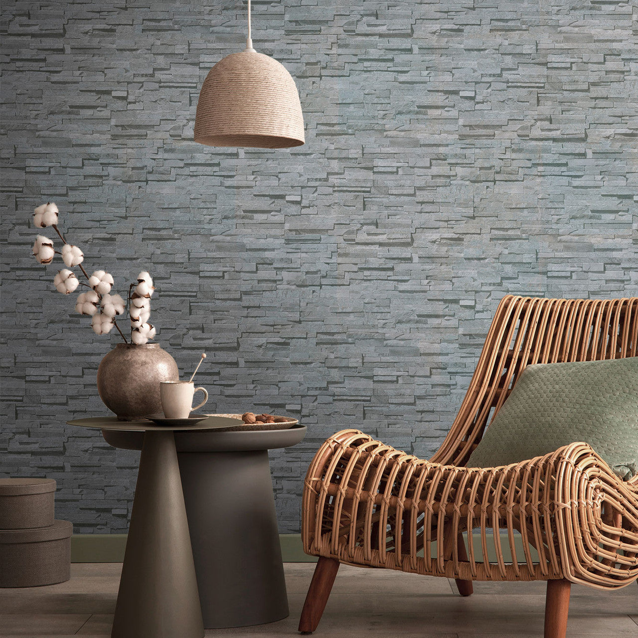 BB51149 Graceful Granite Motif Bricks and More Grey and Black Wallpaper By Galerie