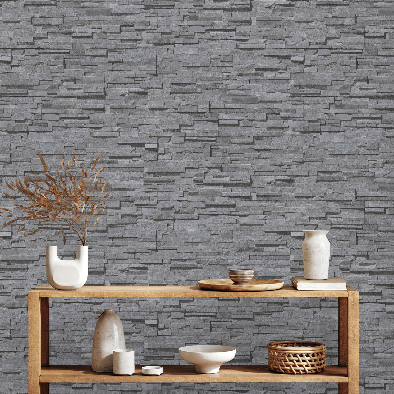 BB51149 Graceful Granite Motif Bricks and More Grey and Black Wallpaper By Galerie
