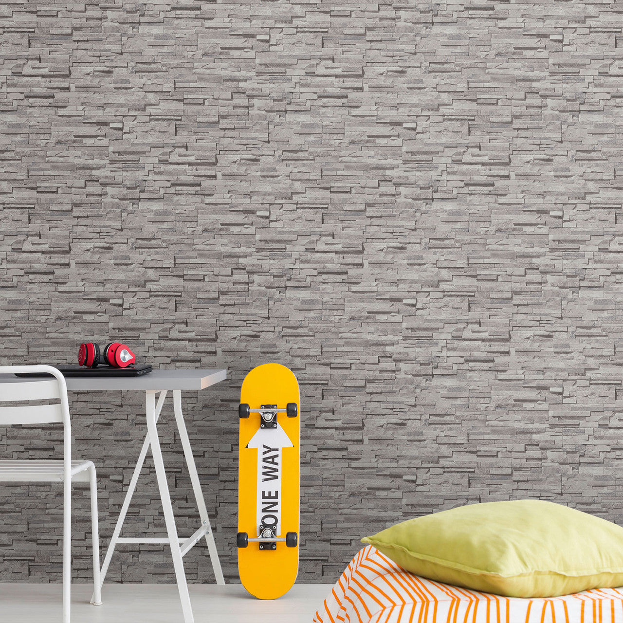 BB51150 Graceful Granite Motif Bricks and More Cream, Grey and Black Wallpaper By Galerie