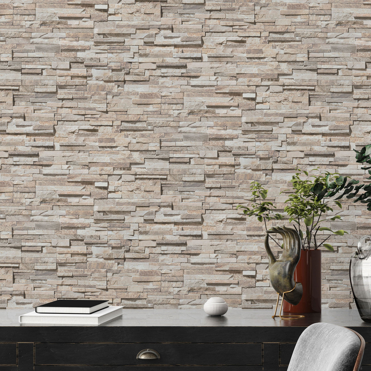 BB51151 Graceful Granite Motif Bricks and More Beige, Brown and Grey Wallpaper By Galerie