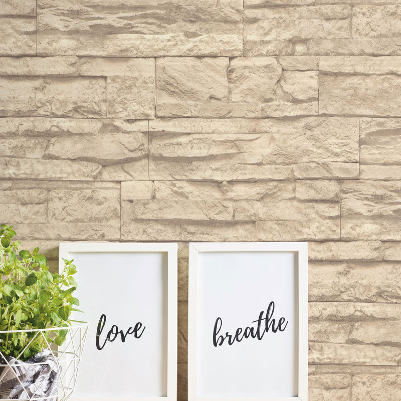 BB51152 Graceful Granite Motif Bricks and More Beige and Cream Wallpaper By Galerie