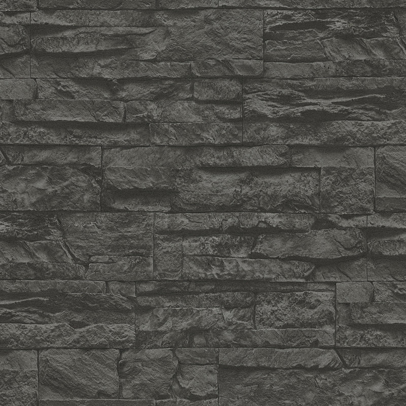 BB51153 Graceful Granite Motif Bricks and More Grey and Black Wallpaper By Galerie