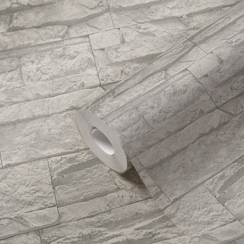 BB51154 Graceful Granite Motif Bricks and More Grey Wallpaper By Galerie