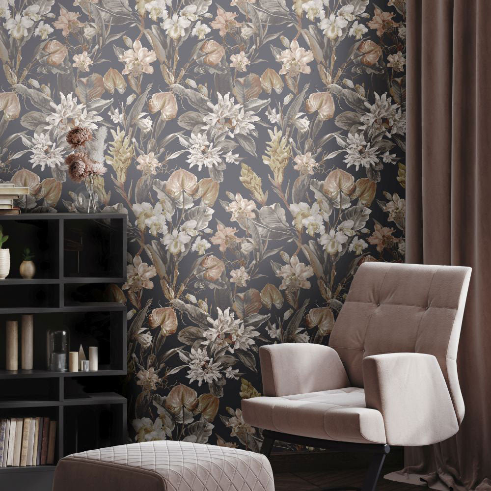 BE01509 Florence Bellagio Graphite Bloom Wallpaper By Sketch Twenty 3