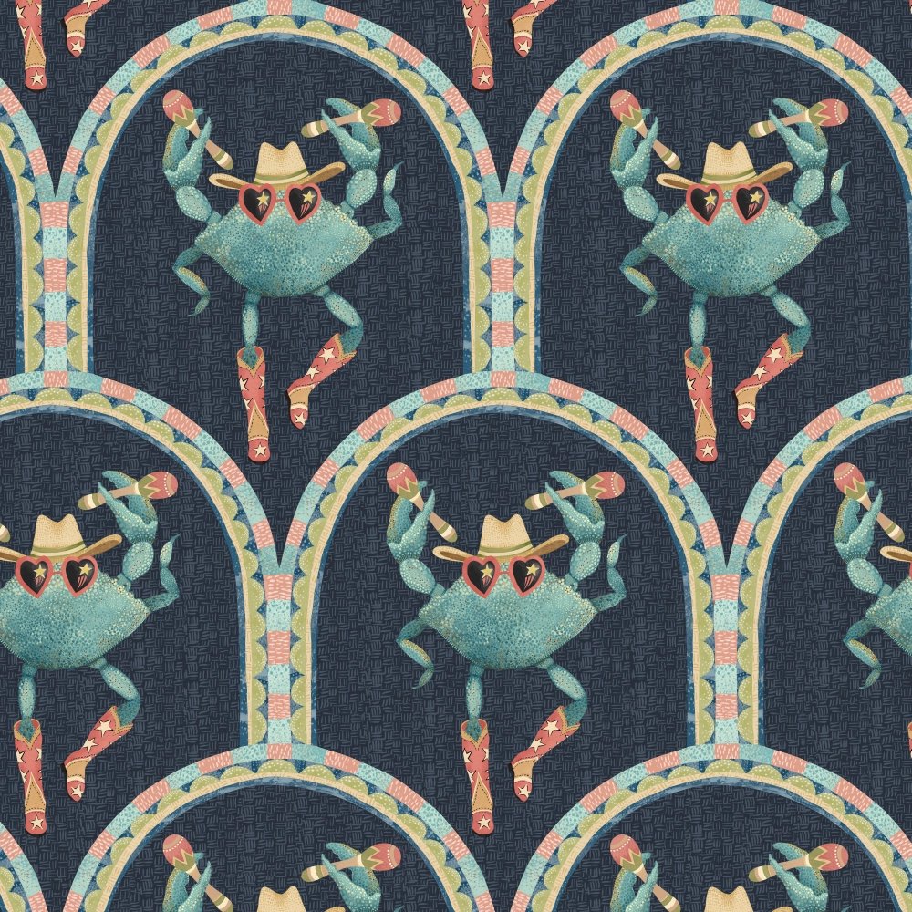 BMVV007/03A Crab Cabana Deep Tide Viva Vintage Wallpaper by Brand McKenzie