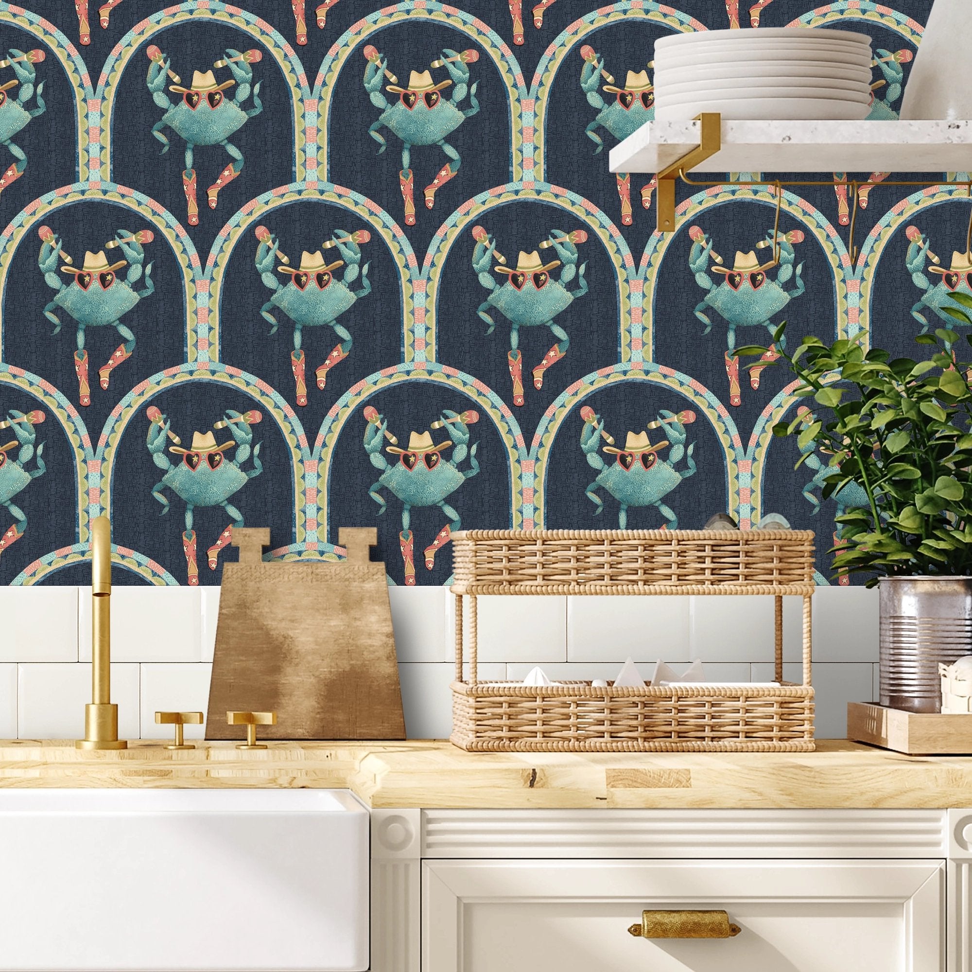 BMVV007/03A Crab Cabana Deep Tide Viva Vintage Wallpaper by Brand McKenzie