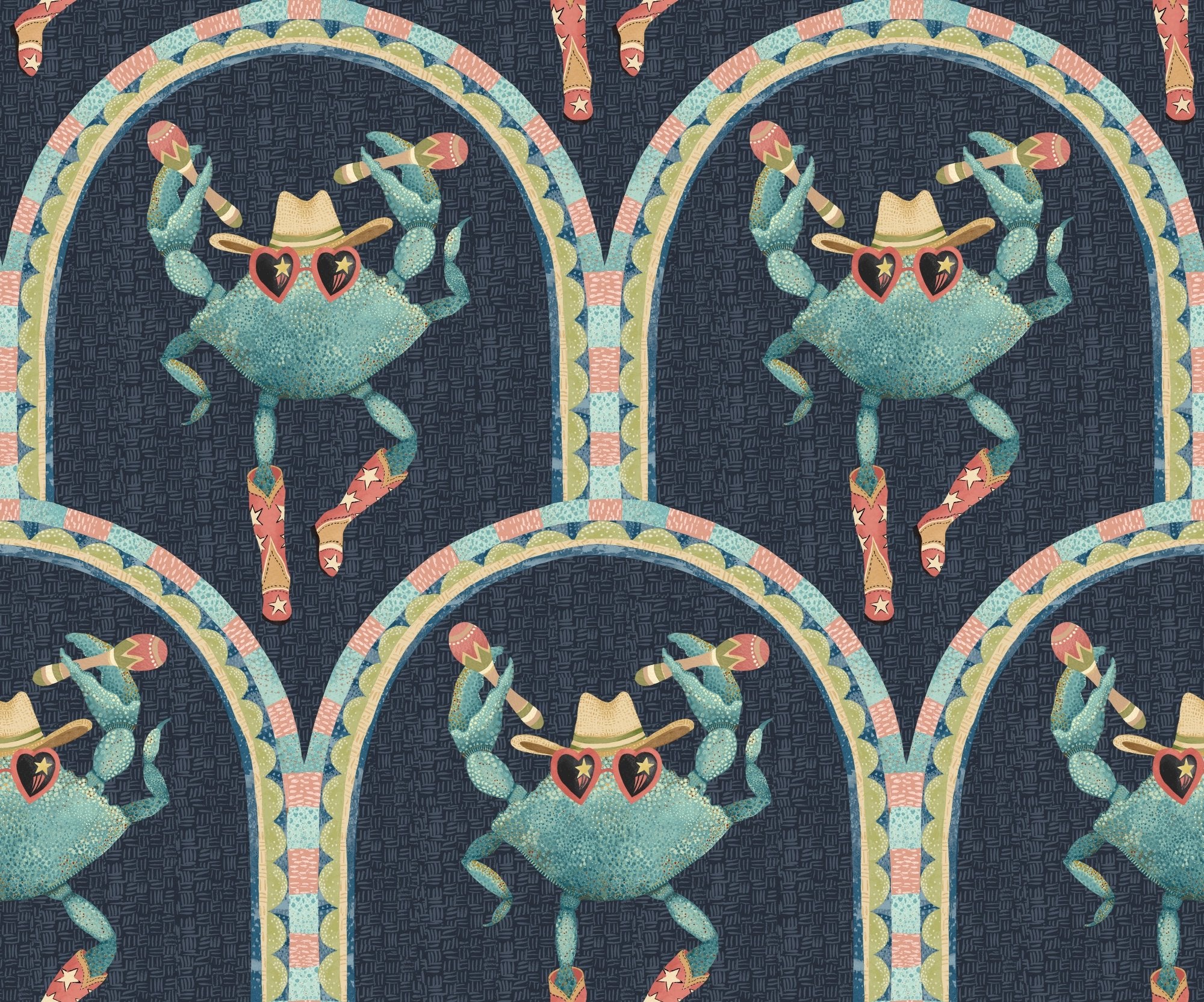 BMVV007/03A Crab Cabana Deep Tide Viva Vintage Wallpaper by Brand McKenzie