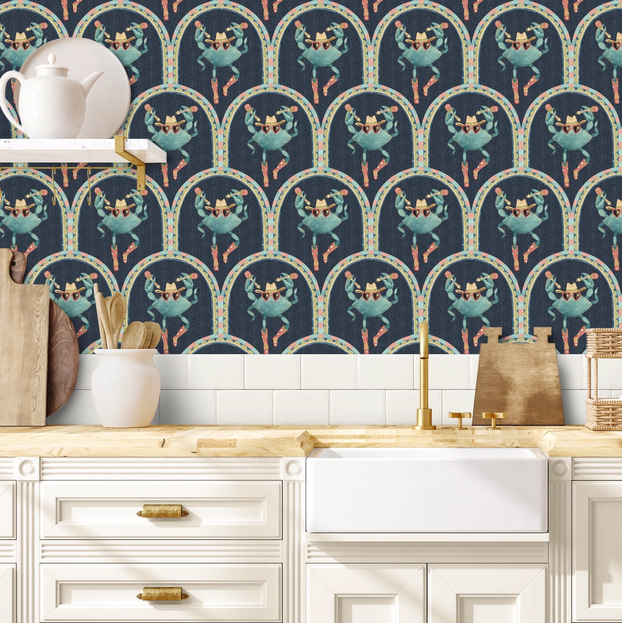 BMVV007/03A Crab Cabana Deep Tide Viva Vintage Wallpaper by Brand McKenzie