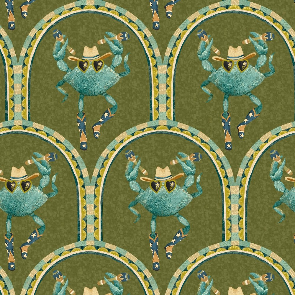 BMVV007/03B Crab Cabana Olive Grove Viva Vintage Wallpaper by Brand McKenzie