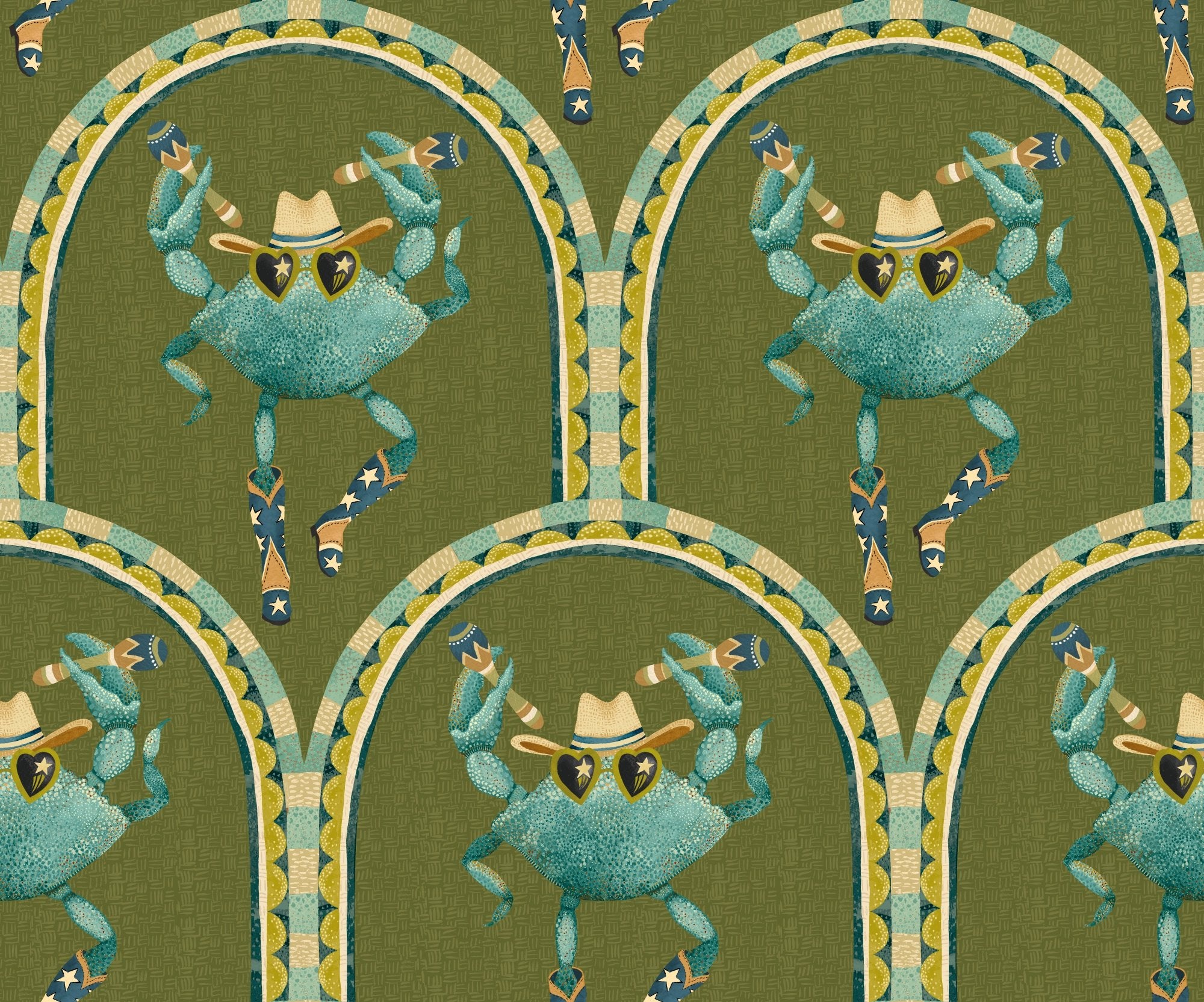 BMVV007/03B Crab Cabana Olive Grove Viva Vintage Wallpaper by Brand McKenzie