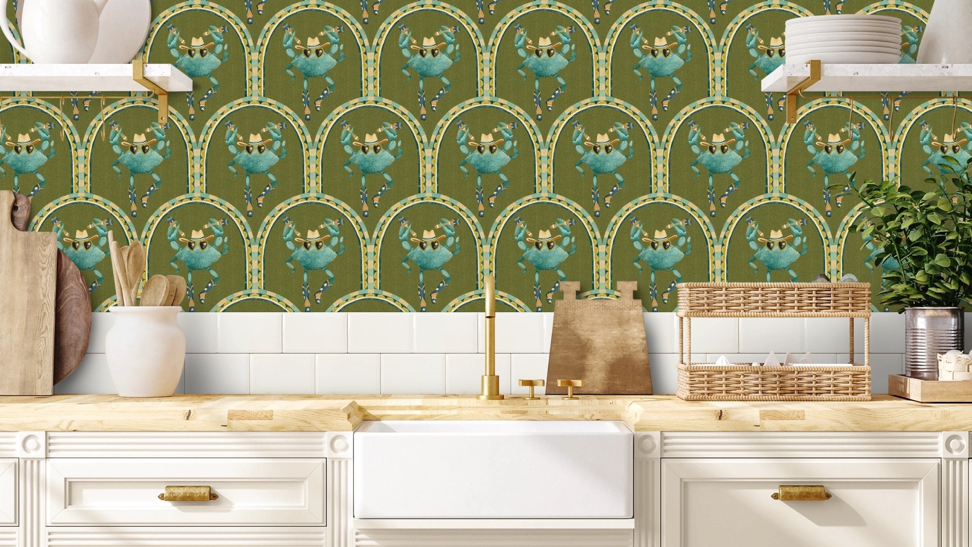 BMVV007/03B Crab Cabana Olive Grove Viva Vintage Wallpaper by Brand McKenzie