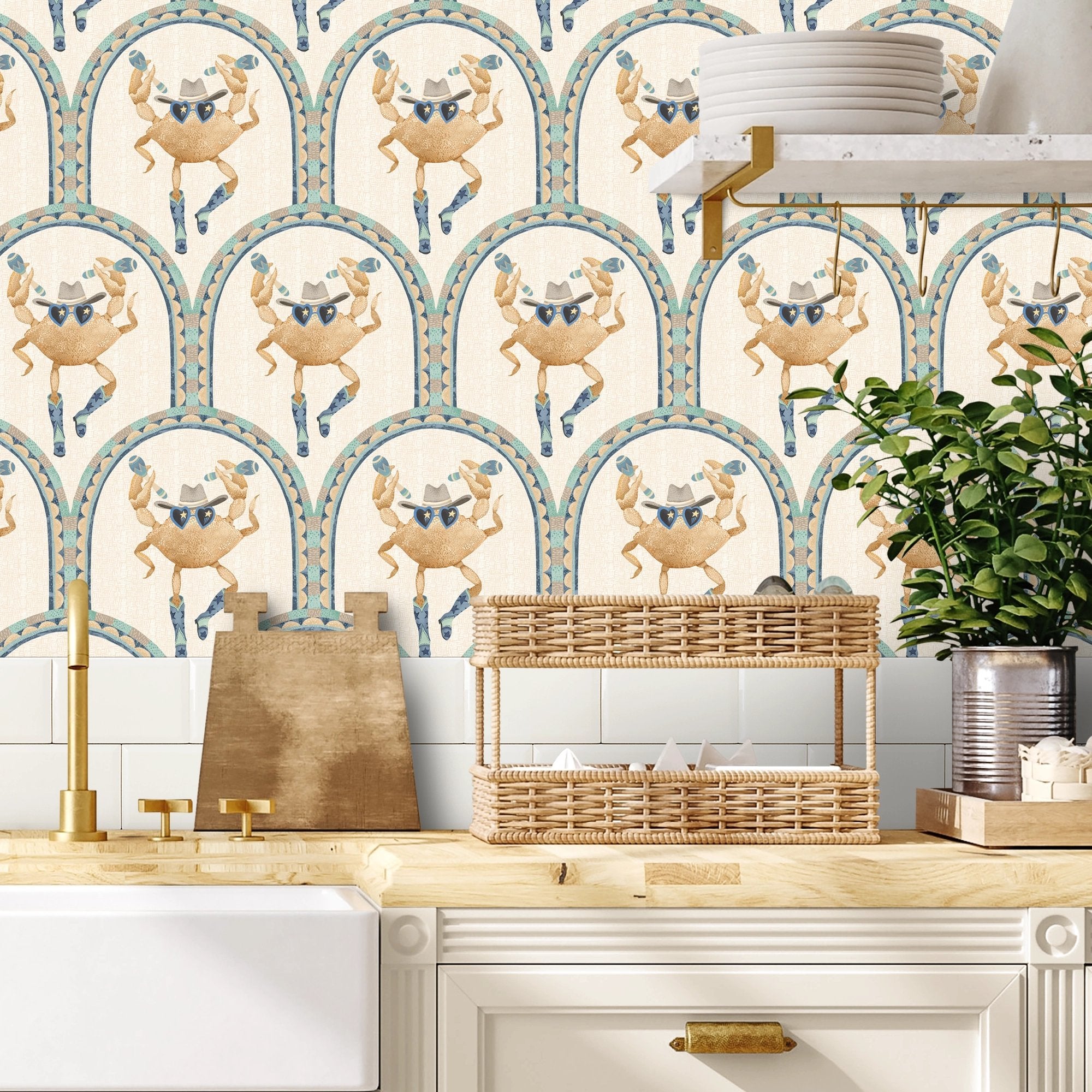 BMVV007/03C Crab Cabana Sand Dune Viva Vintage Wallpaper by Brand McKenzie