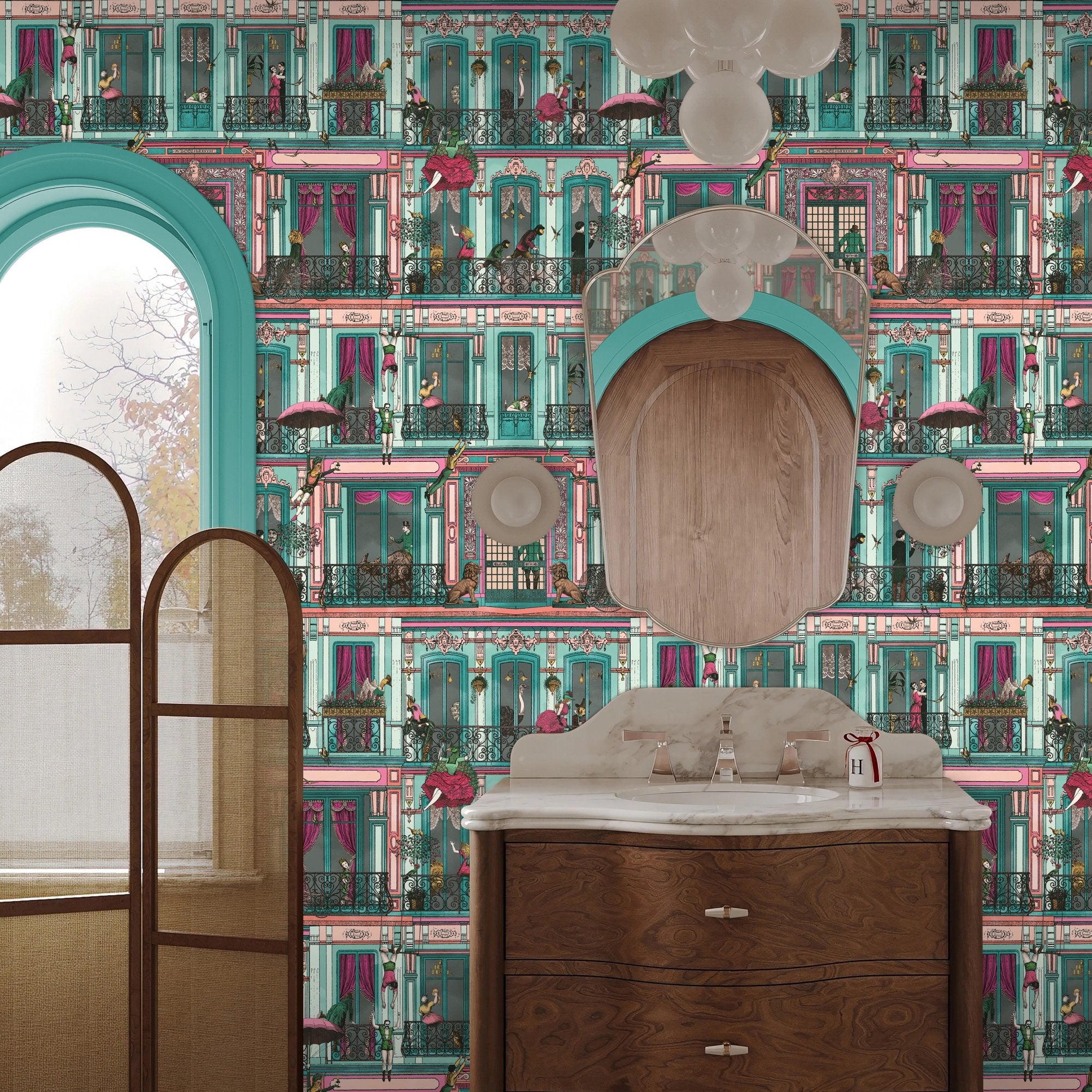 BMVV007/04C Heritage House Lagoon Viva Vintage Wallpaper by Brand McKenzie