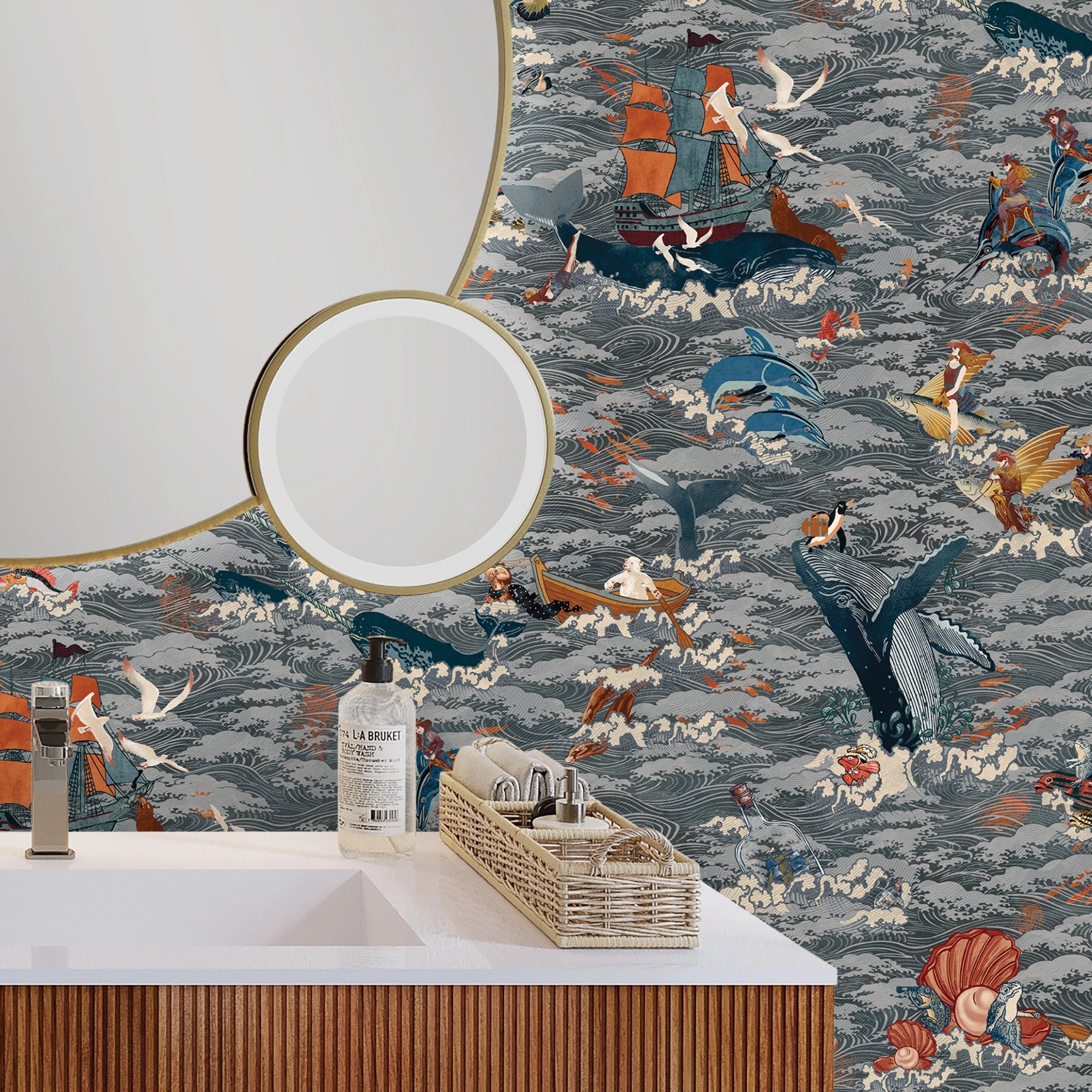 BMVV007/05A Ocean Waves Charcoal Drift Viva Vintage Wallpaper by Brand McKenzie