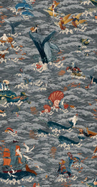 BMVV007/05A Ocean Waves Charcoal Drift Viva Vintage Wallpaper by Brand McKenzie