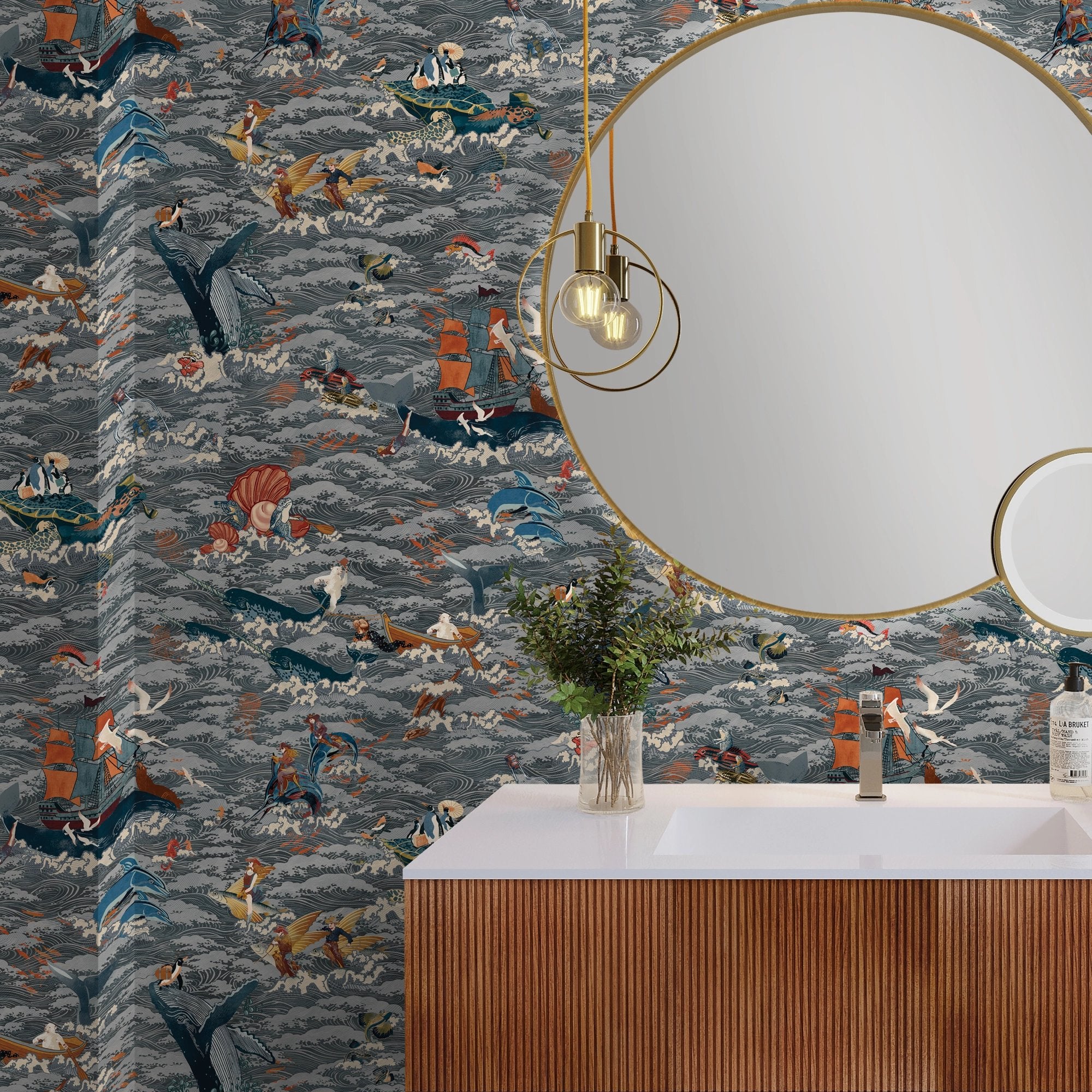 BMVV007/05A Ocean Waves Charcoal Drift Viva Vintage Wallpaper by Brand McKenzie