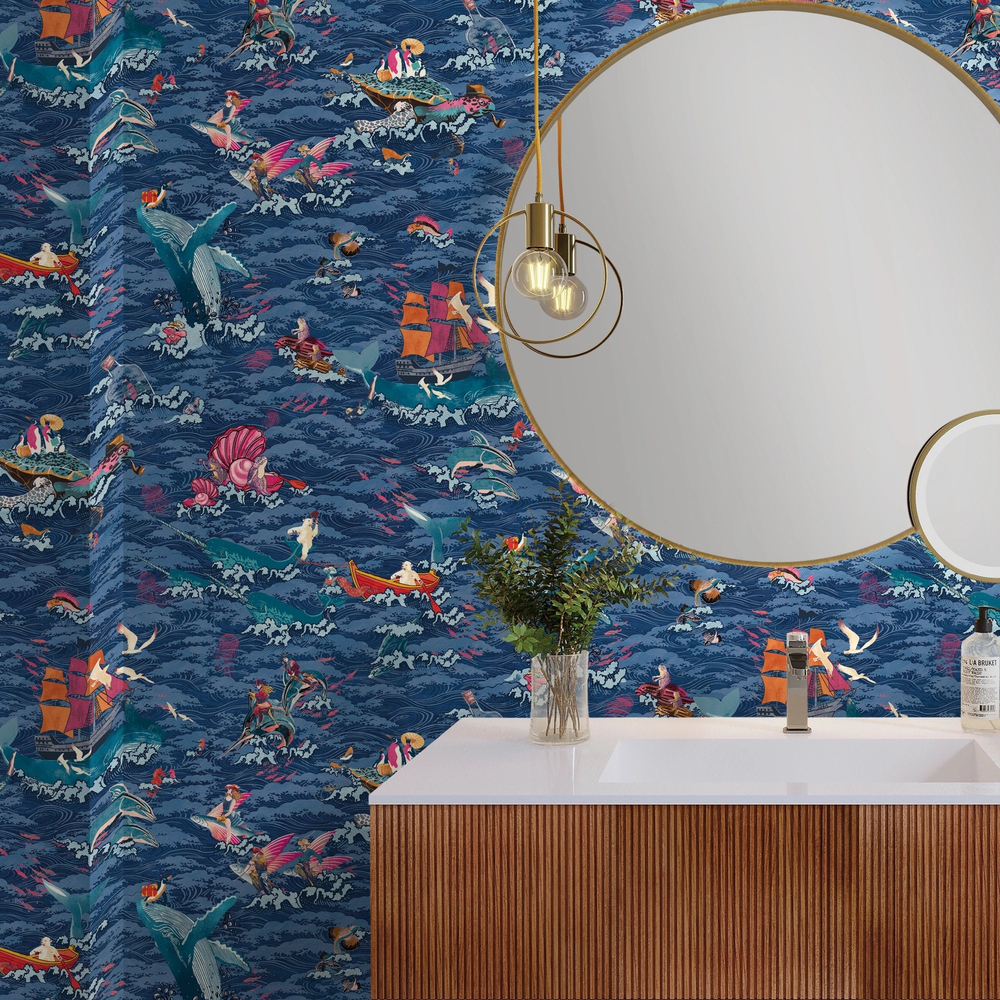 BMVV007/05C Ocean Waves Deep Water Viva Vintage Wallpaper by Brand McKenzie