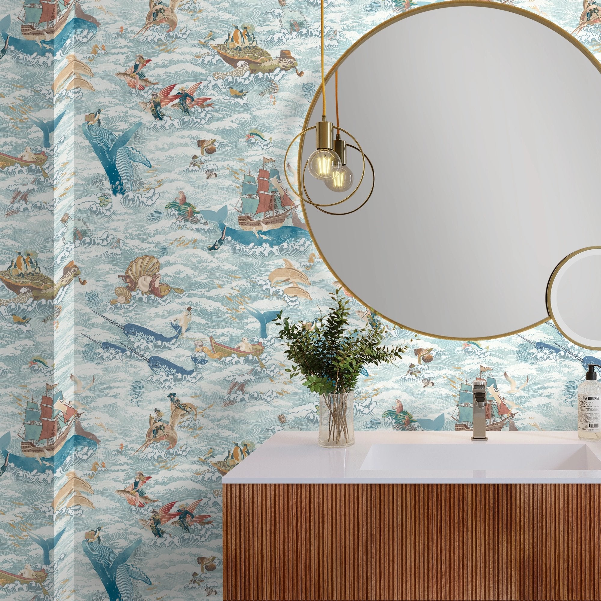 BMVV007/05D Ocean Waves Pale Tide Viva Vintage Wallpaper by Brand McKenzie