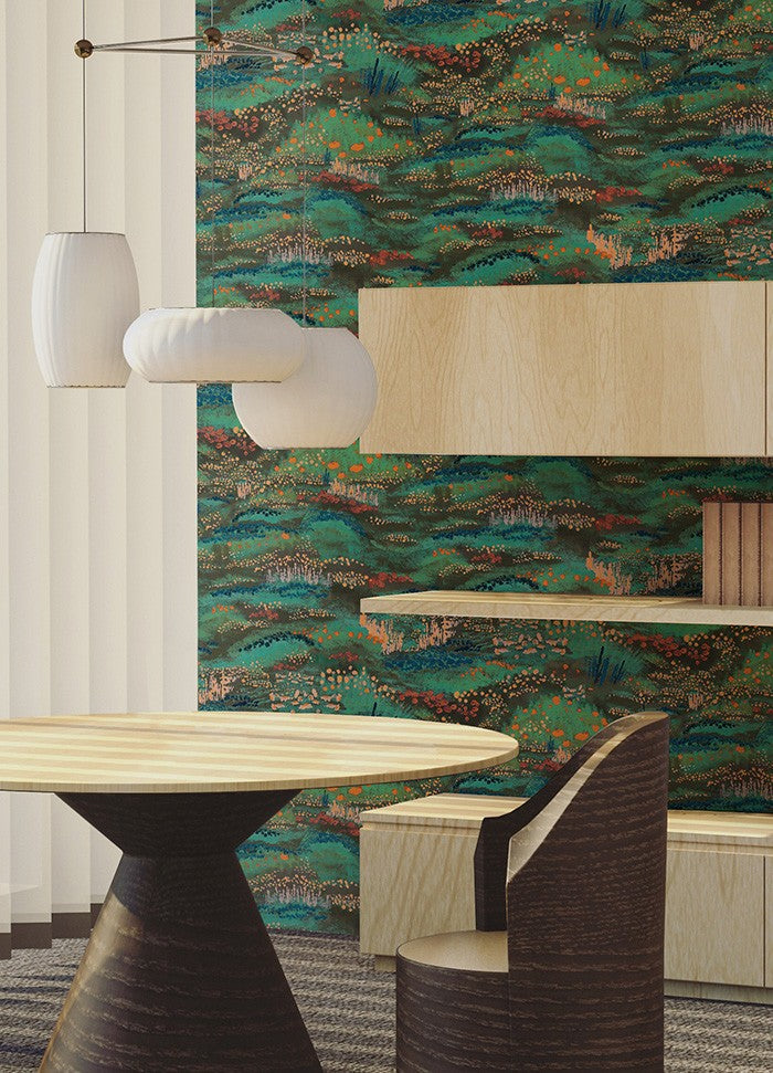 BR4201-1 Camp Blau Dark Green Barcino Wallpaper by Tres Tintas