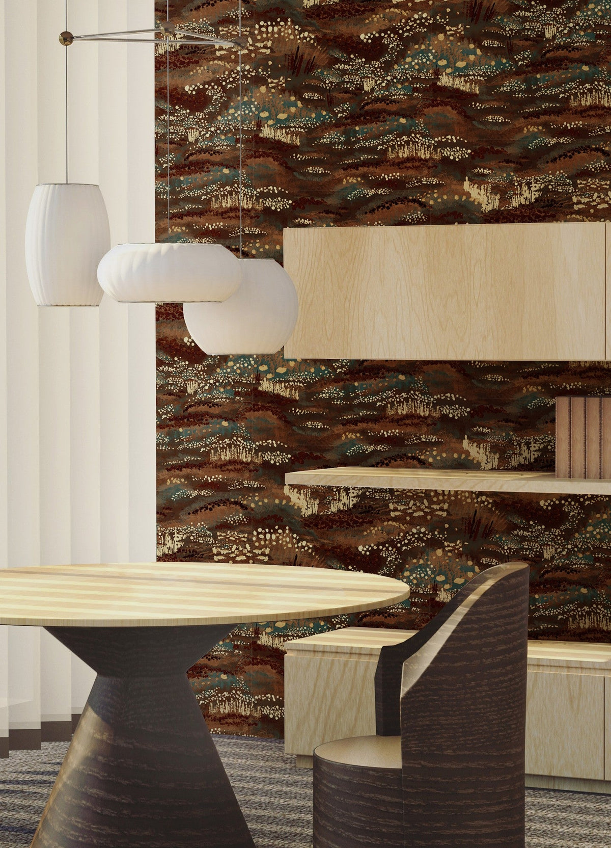 BR4201-2 Camp Blau Brown Barcino Wallpaper by Tres Tintas