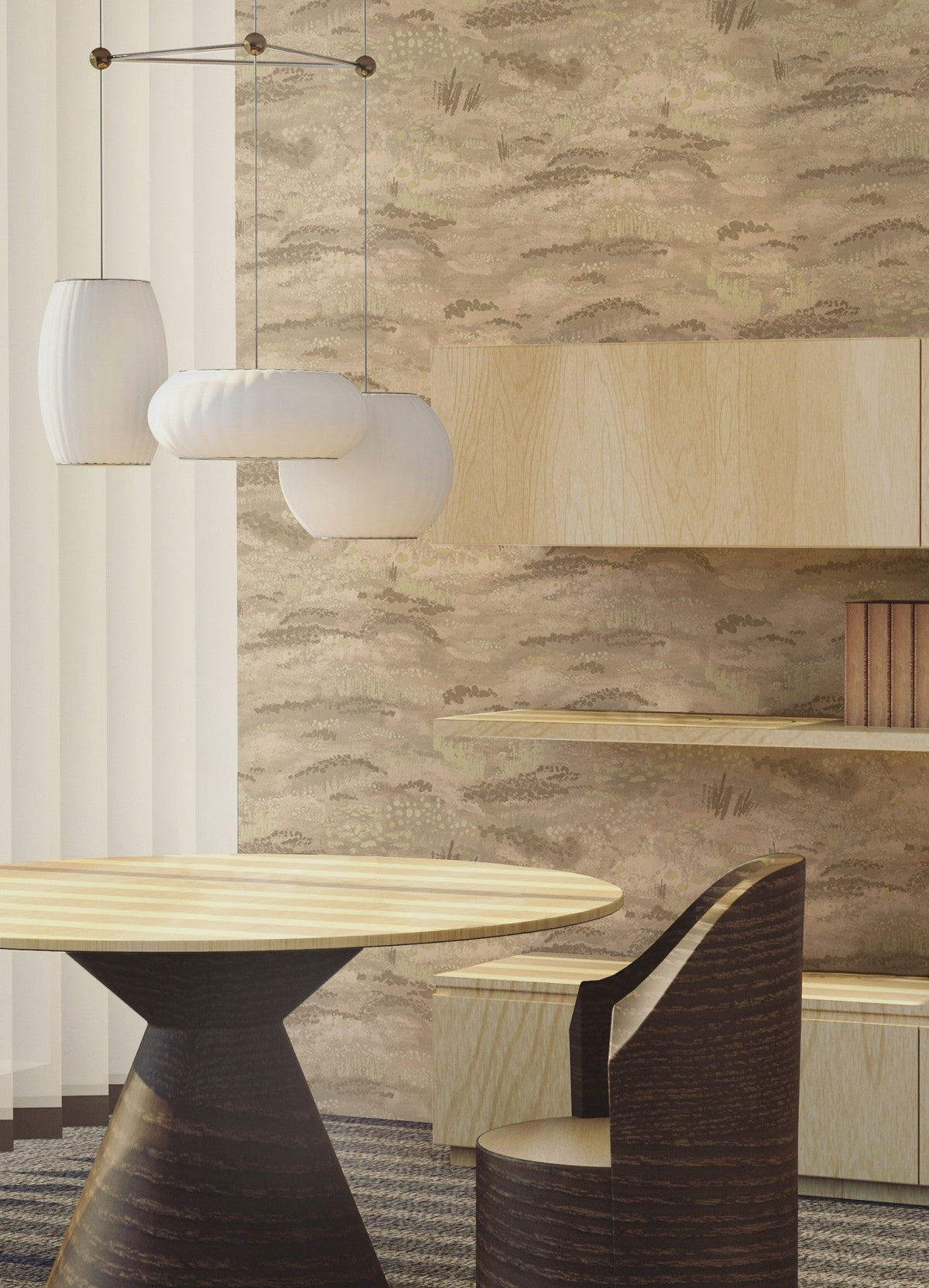 BR4201-5 Camp Blau Beige Barcino Wallpaper by Tres Tintas
