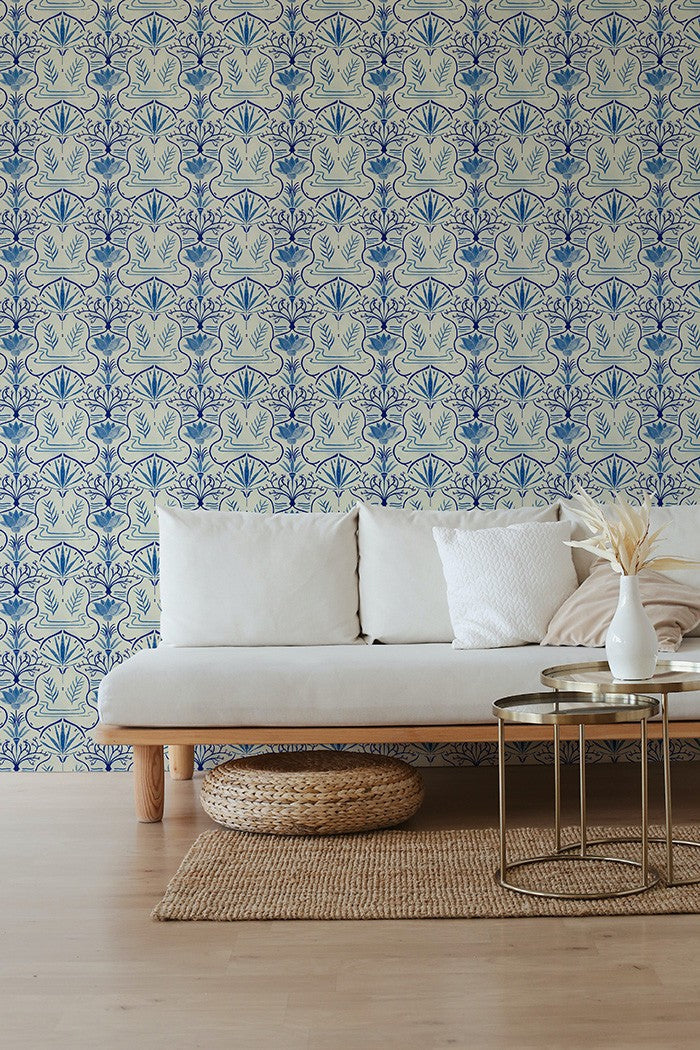 BR4202-1 Voysey Dark Blue Barcino Wallpaper by Tres Tintas