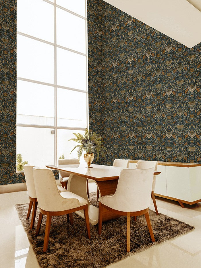 BR4205-2 Domas Blue Barcino Wallpaper by Tres Tintas