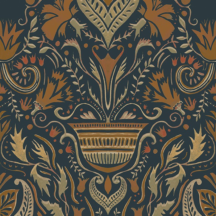 BR4205-2 Domas Blue Barcino Wallpaper by Tres Tintas