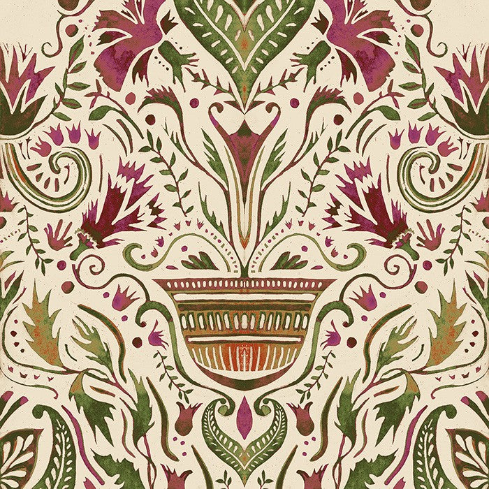 BR4205-4 Domas Beige Red Barcino Wallpaper by Tres Tintas