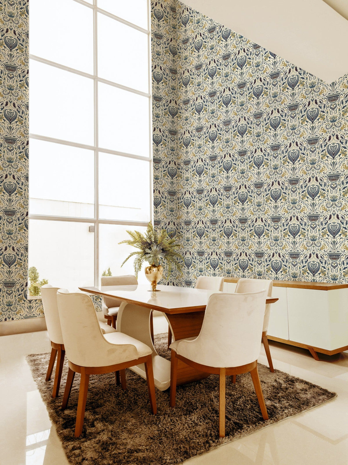BR4205-5 Domas Beige Blue Barcino Wallpaper by Tres Tintas