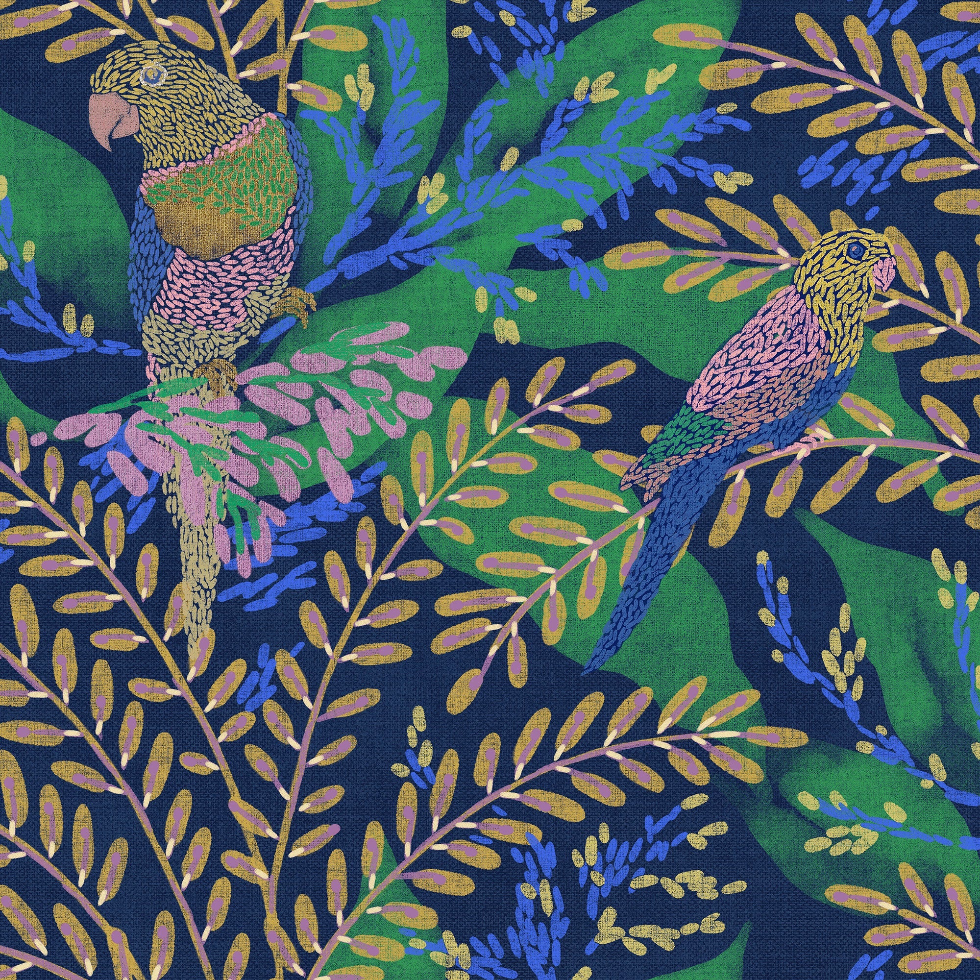 Guacamayos Cobalto Bossa Nova Wallpaper by Tres Tintas