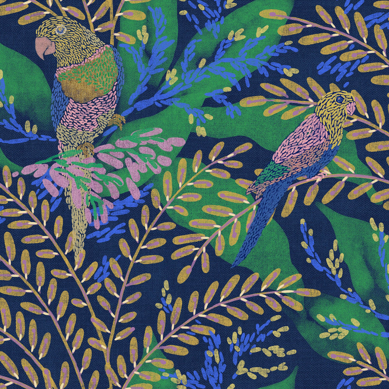 Guacamayos Cobalto Bossa Nova Wallpaper by Tres Tintas