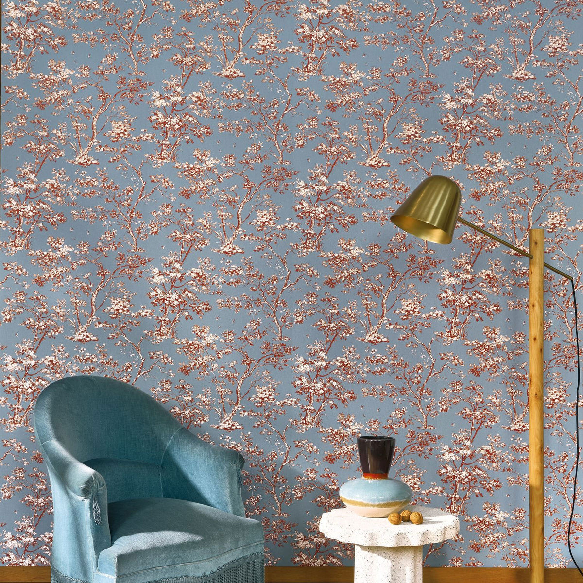 Arbre Bleu Orage Les Belles Toiles De Jouy 2 Wallpaper by Casadeco