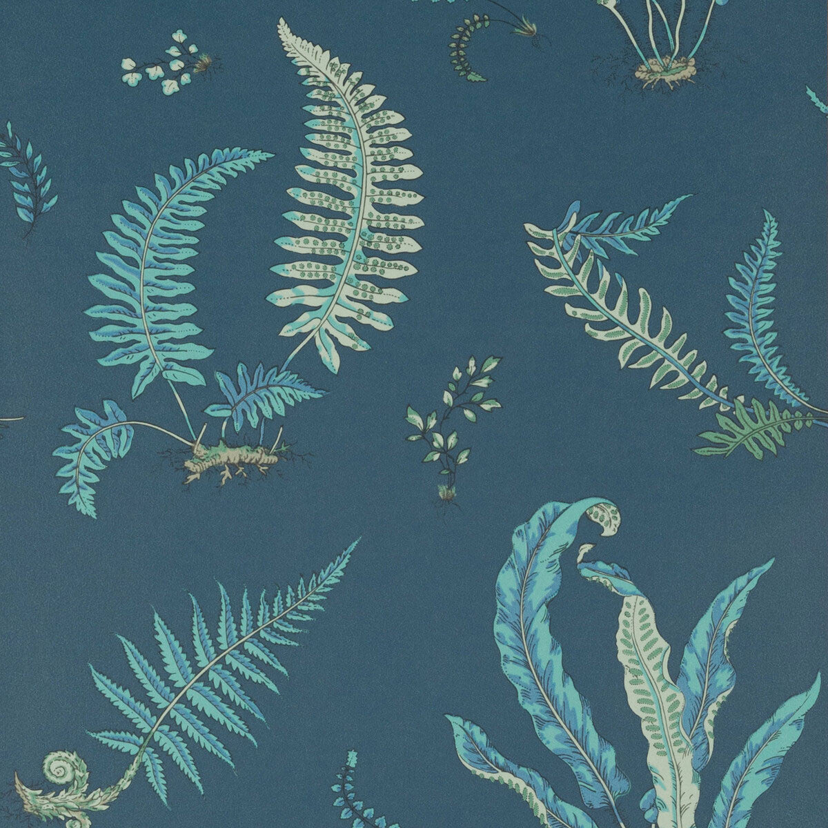 BW45044-09 Ferns Signature II Indigo and Teal Wallpaper by GP & J Baker