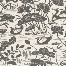 BW45089-1 Heron & Lotus Flower Black-White Signature II Wallpaper by GP & J Baker