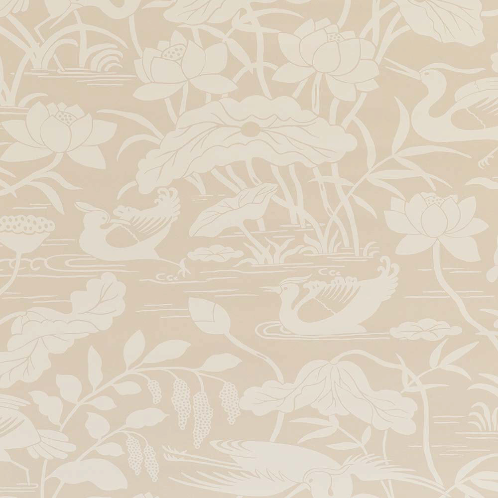 BW45089-2 Heron & Lotus Flower Stone Signature II Wallpaper by GP & J Baker