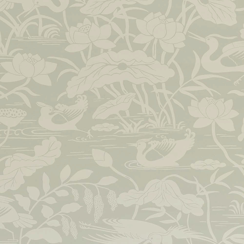 BW45089-3 Heron & Lotus Flower Aqua Signature II Wallpaper by GP & J Baker
