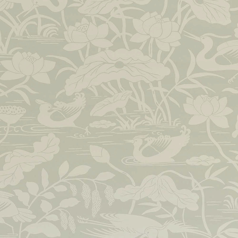 BW45089-3 Heron & Lotus Flower Aqua Signature II Wallpaper by GP & J Baker