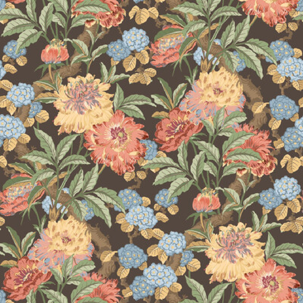 BW45095/8 Summer Peony Ashmore Charcoal/Jewel Wallpaper By GP & J Baker