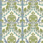 BW45100/2 Birds & Cherries Original Brantwood Green and Blue Wallpaper By GP & J Baker