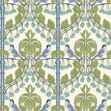 BW45100/2 Birds & Cherries Original Brantwood Green and Blue Wallpaper By GP & J Baker