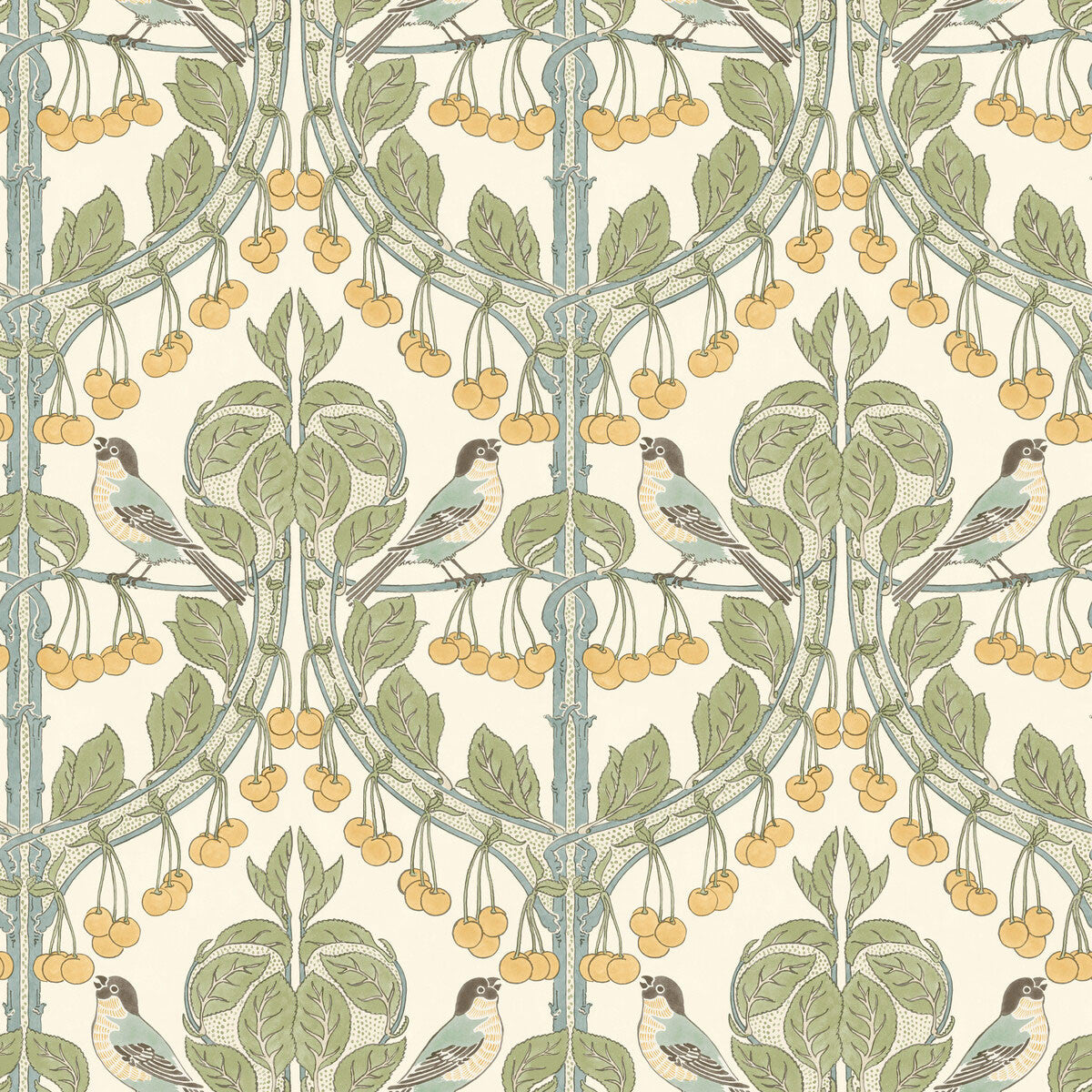 BW45100/3 Birds & Cherries Original Brantwood Aqua Wallpaper By GP & J Baker