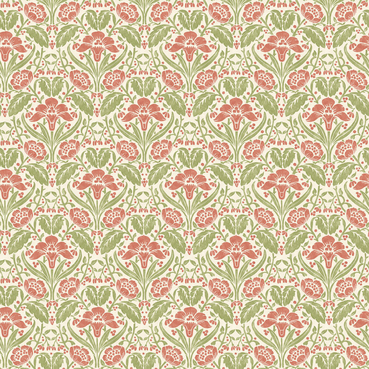 BW45101/1 Iris Meadow Original Brantwood Pink and Green Wallpaper By GP & J Baker
